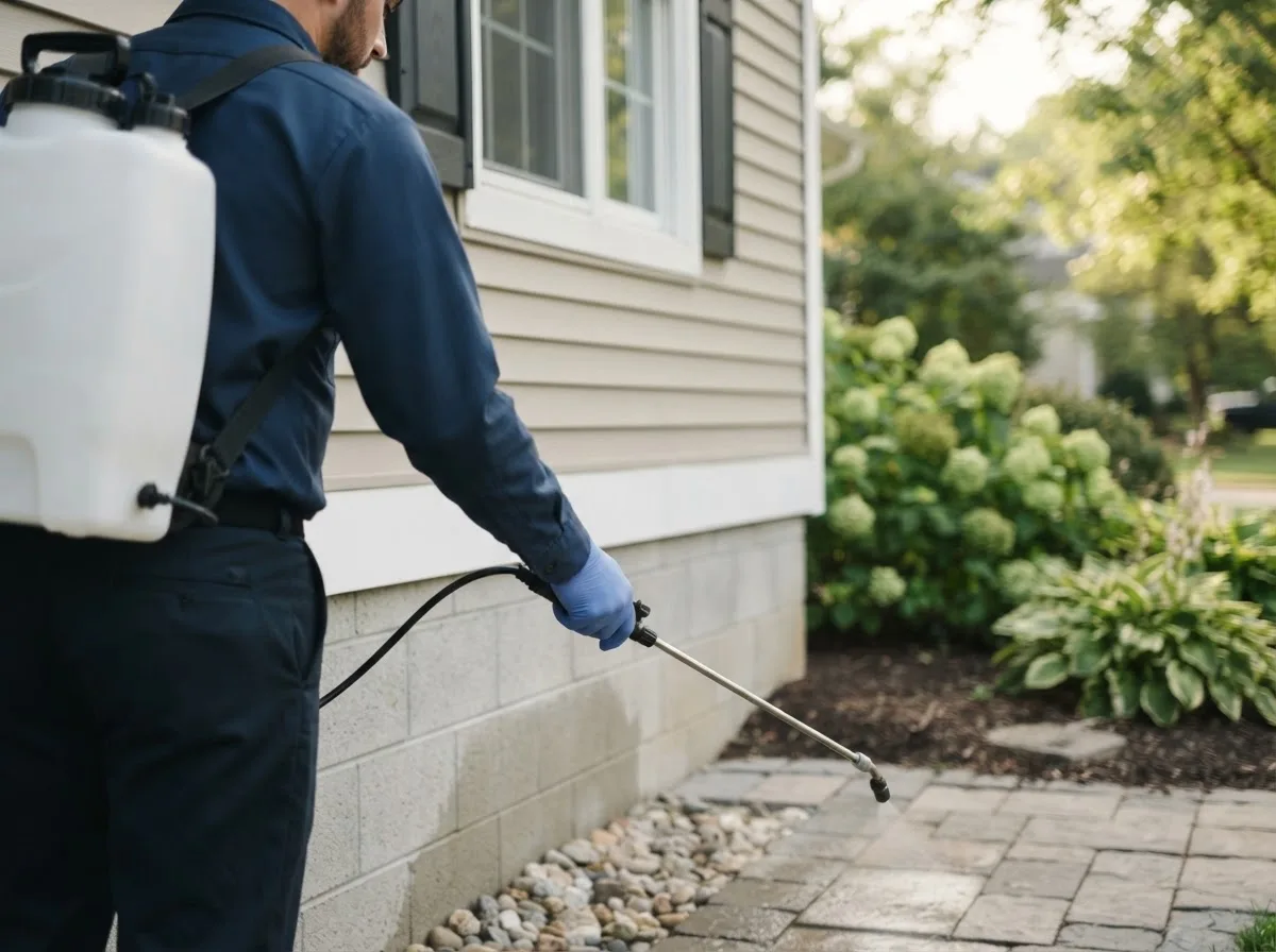 Pest control technician inspecting a home in Junction City, WI